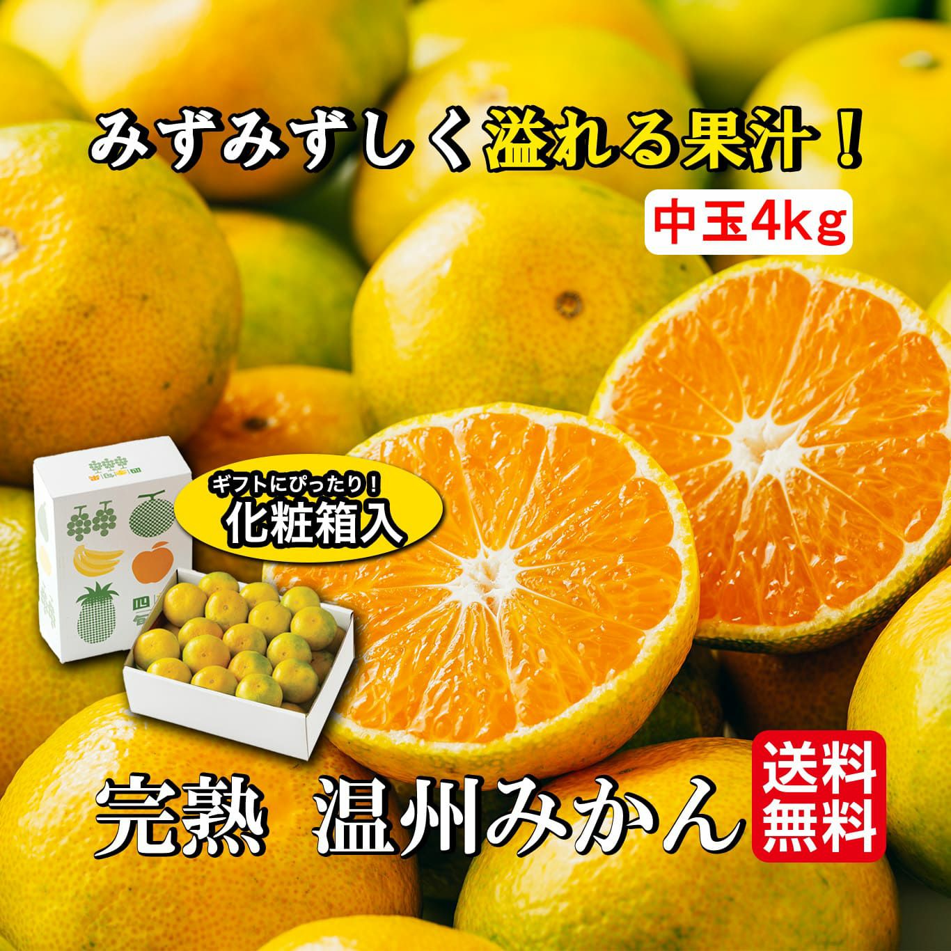 完熟　温州みかん（中玉） ４kg（３０～40玉入り Ｌ・Mサイズ）【送料無料】