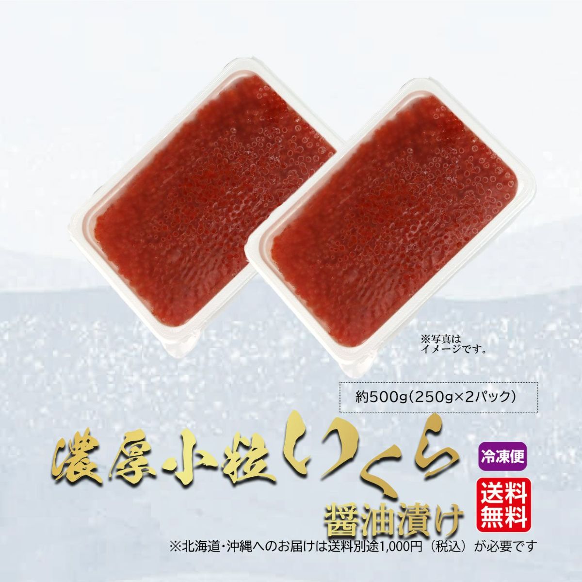 濃厚小粒いくら　醤油漬け （約500ｇ/250ｇ×2パック）【送料無料】≪冷凍便≫