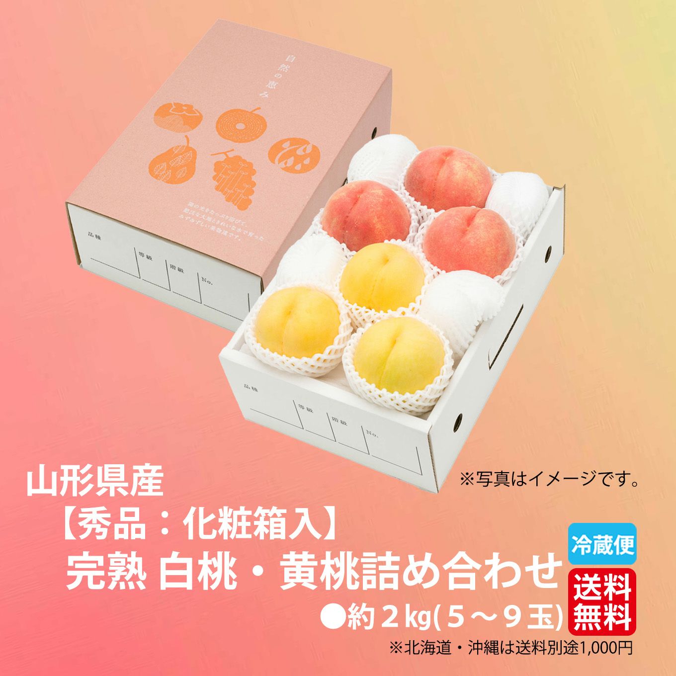 山形県産　完熟 白桃・黄桃 詰め合わせ 約2kg（5～10玉入り）秀品：化粧箱 【送料無料】