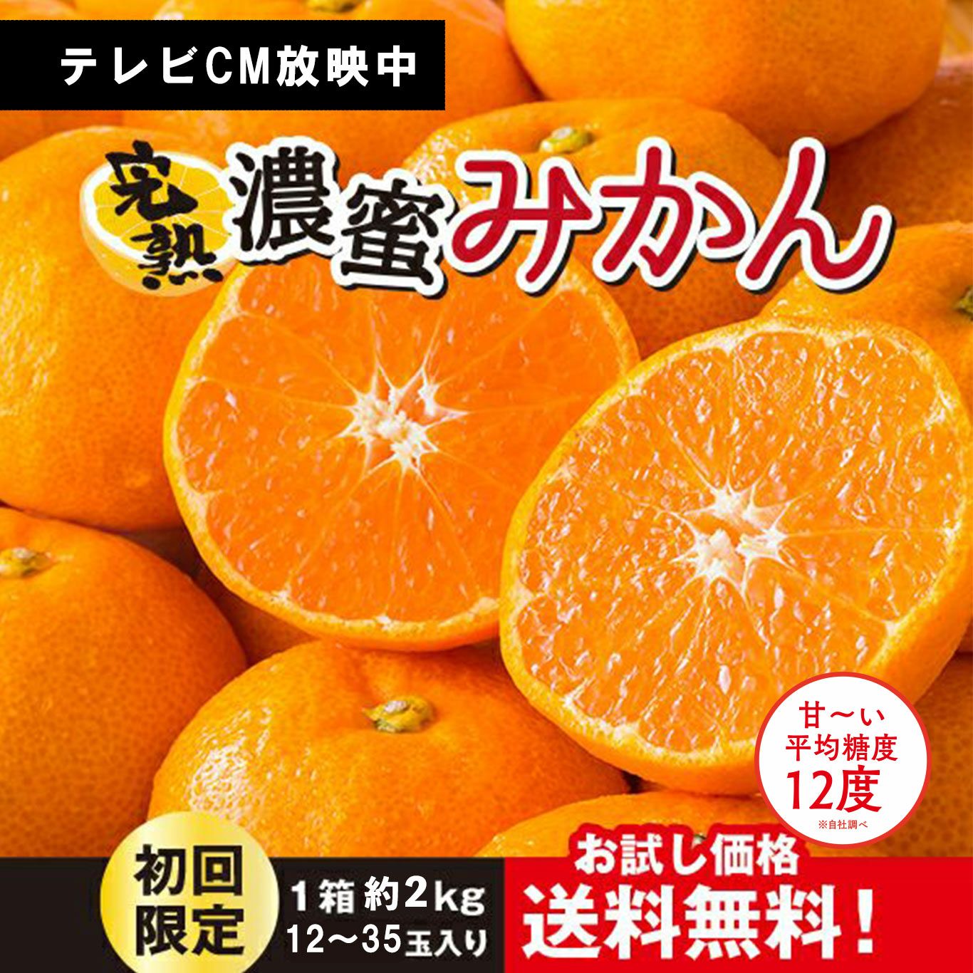 ≪初回限定！ご自宅お試し価格≫完熟濃蜜みかん 約2kg（12～35玉／大小混合）※同一住所に２箱以上で送料無料!!