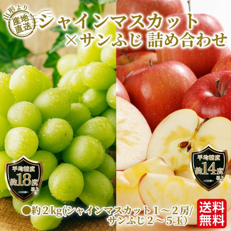 山形県産直　シャインマスカット×サンふじ詰め合わせ 約2kg【送料無料】