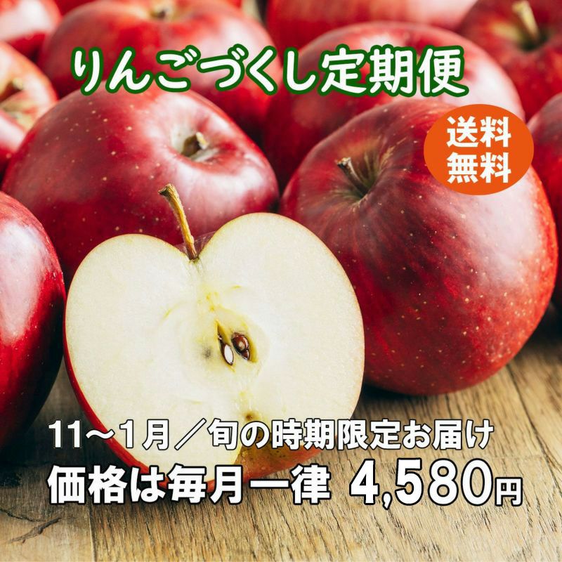  りんごづくし定期便≪2.5ｋｇ（7～10玉）／月1回お届け：11月～1月／期間限定≫【毎月一律価格・送料無料】